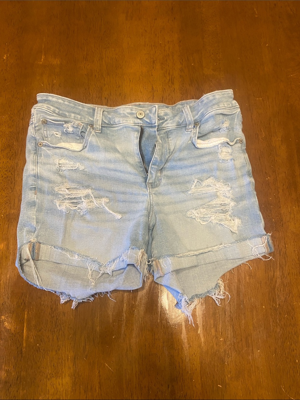 American Eagle Light Wash Ripped Denim Shorts
